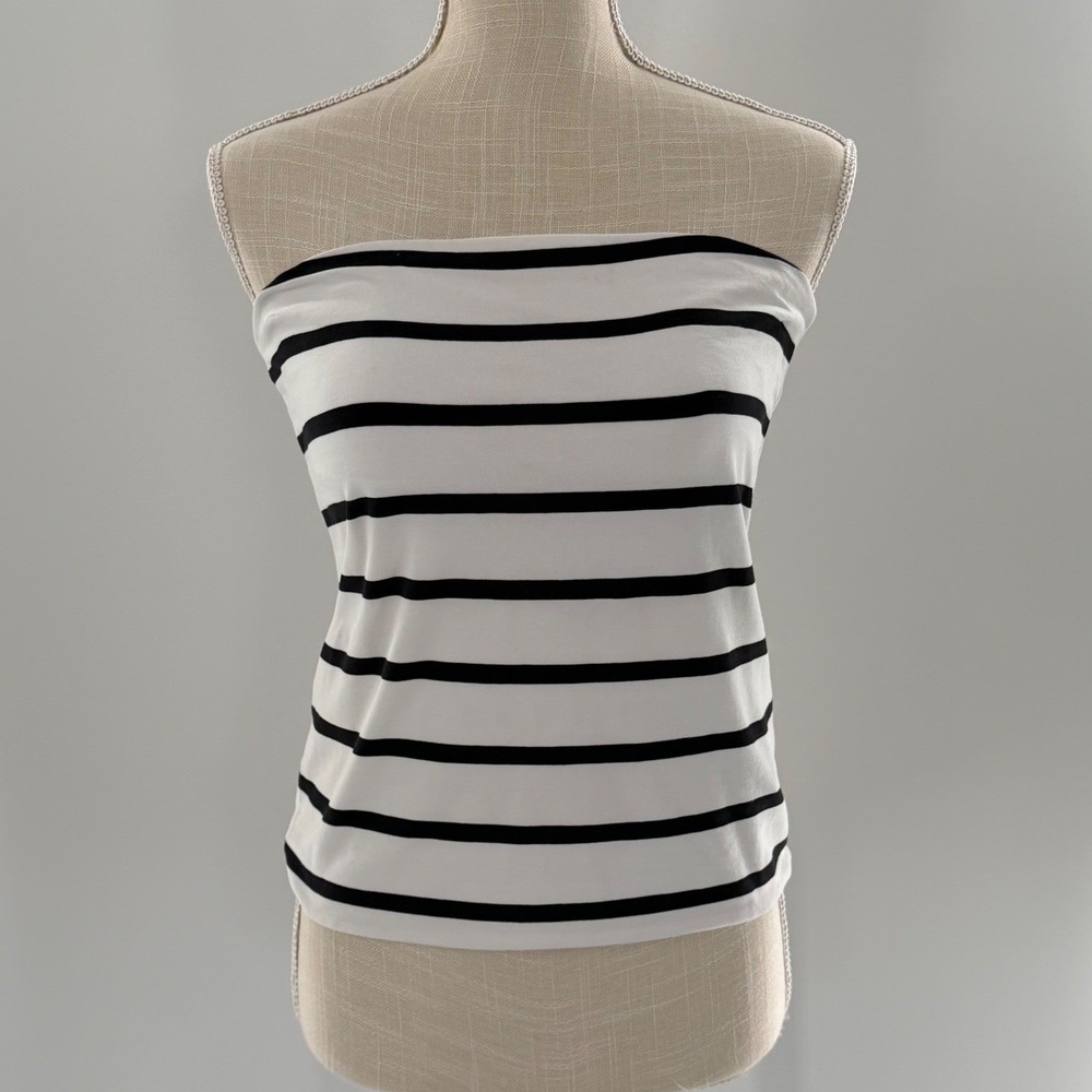 Ralph Lauren Black Women White Striped Strapless Tube Top Large Nautical Coastal